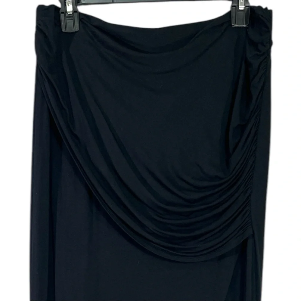 Cabi 5052  Black Run Around Ruched high low Stretchy knit Maxi Skirt size Medium